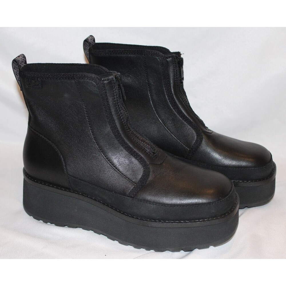 UGG CITYFUNC ZIP BLACK LEATHER WATERPROOF ZIP WOMEN'S BOOTS NIB 10